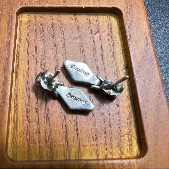 Vtg Sterling Sleeping Beauty Turquoise Inlay Dangle Earrings Native Amer… - Picture 10 of 10